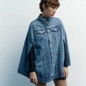 Zara Light Blue Denim Cape Coat